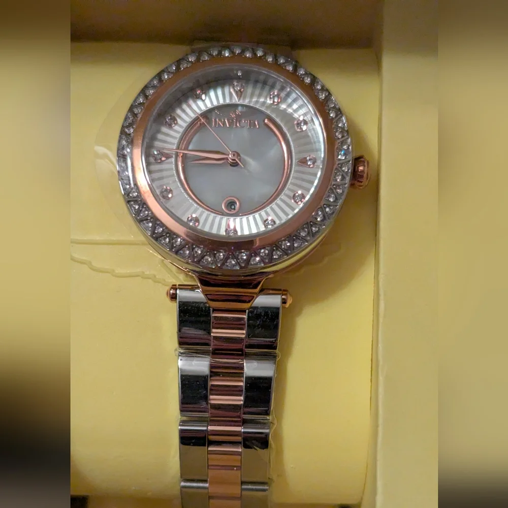 Invicta Angel Lady Model 38104  Ladies Watch Quartz Silver Gold Tone Crystal NWT - Picture 2 of 9